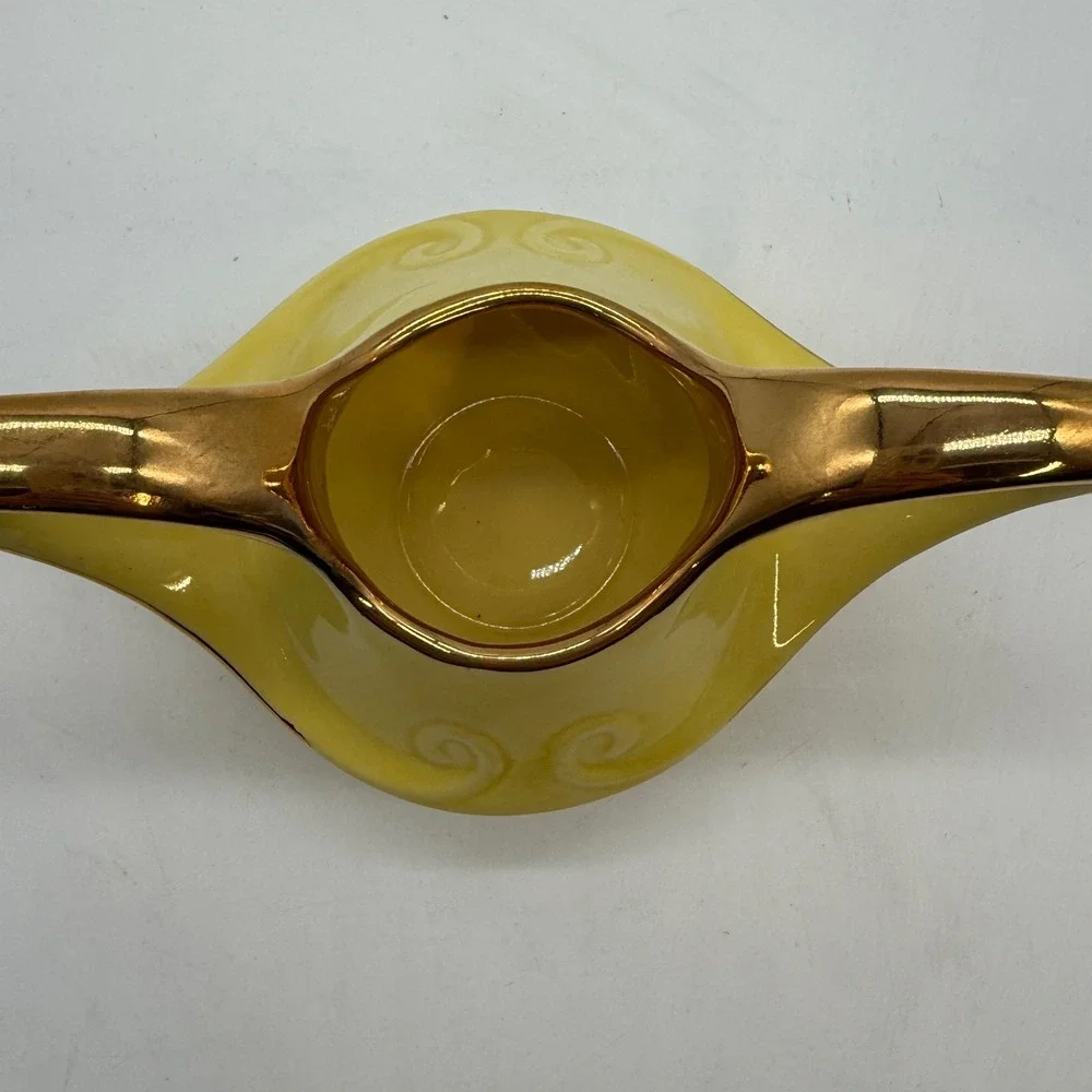 Vintage Yellow Creamer‎ Pitcher Set Gold Trim Decorative Porcelain